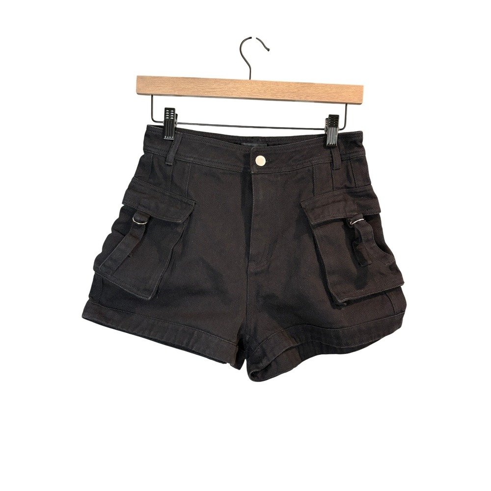 White‎ Fox Black Cargo Denim Shorts Small High Waisted Utility Streetwear